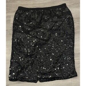 Vintage Black Sequin Beaded Silk Skirt By Sarin Size Small Party New Years